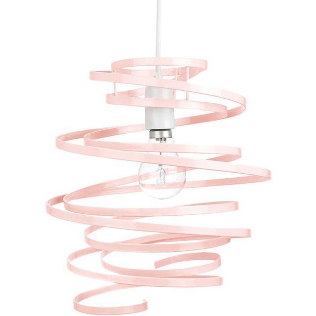 Contemporary Pink Gloss Metal Double Ribbon Spiral Swirl Ceiling Light Pendant, Pink
