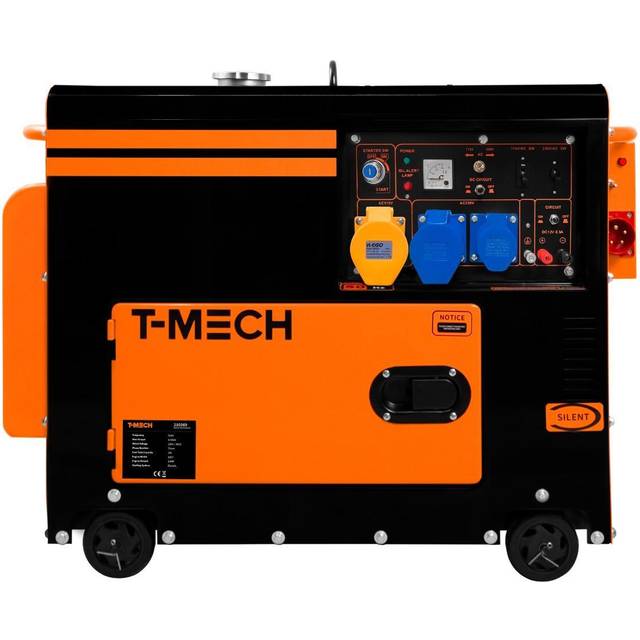 T-mech Portable Silent Diesel Generator Single Phase 230V, Black