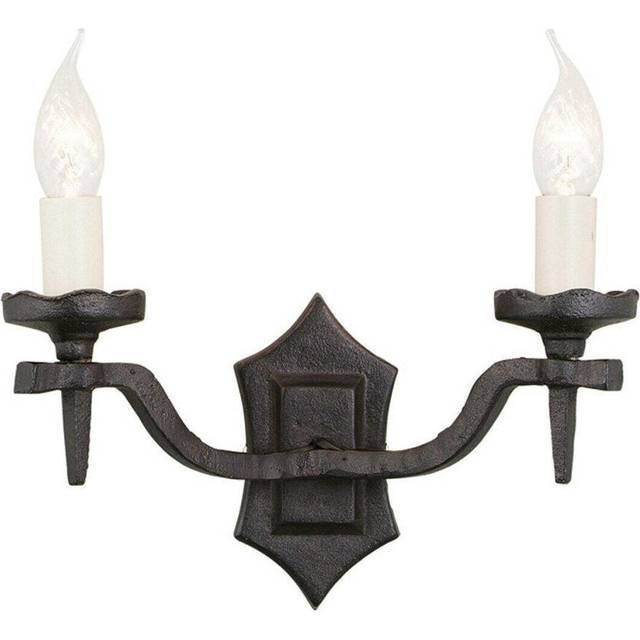 Twin Wall Light Sconce Double Wrought Iron Black LED E14 60W Bulb