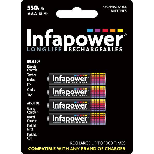 INFAPOWER AAA 550MAH NI-MH Rechargeable Batteries, 4-Pack (B009)