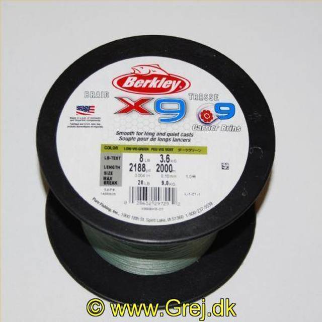 Berkley Unisex's X9 Lo flätad fiskelina, lågvis-grön, 2188yd/3,6 kg