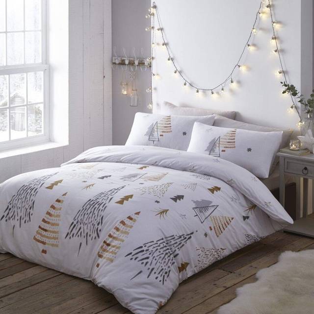 (Single) New Christmas Trees Duvet Cover Set Gold Bedding Bed Set