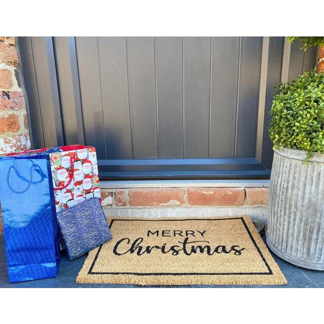 Merry christmas doormat 60x40cm coir and pvc festive entry rug holiday decor