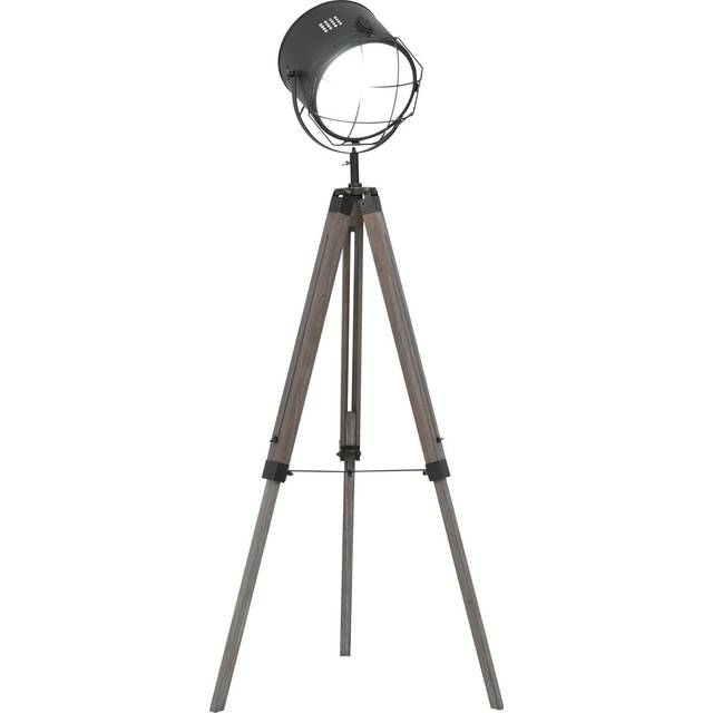HOMCOM Tripod Floor Lamp: Industrial Vintage Spotlight with Wooden Legs for Living Room & Bedroom, E27 Base Aosom UK