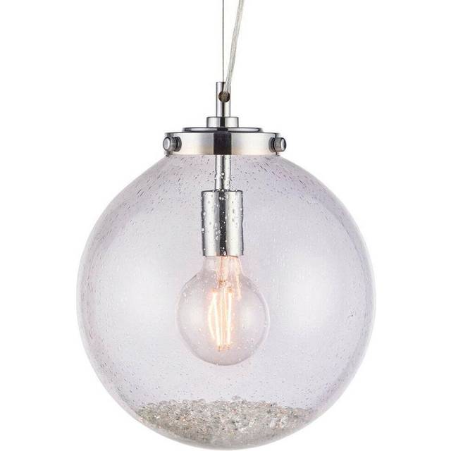 Hanging Ceiling Pendant Light Chrome & GLASS Modern Round Shade Lamp Bulb Holder