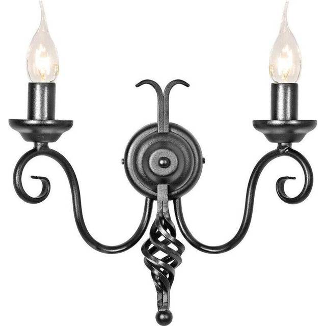 Twin Wall Light Medieval Feel Soft Cuerving Arms Swirl Finial Black LED E14 60W