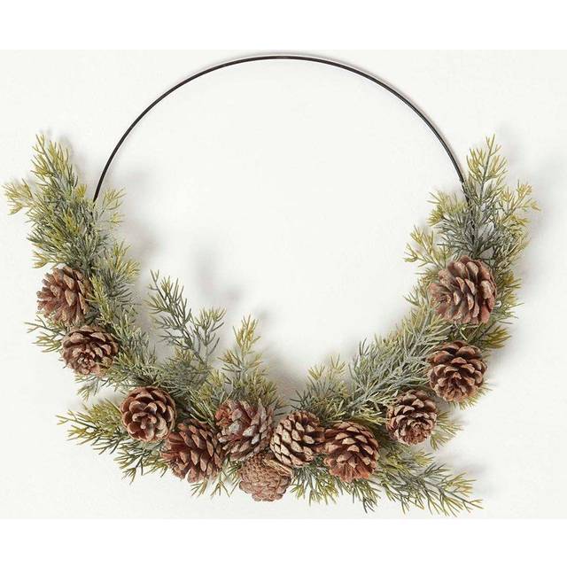 Homescapes Pinecone & Green Fir Wire Christmas Wreath Decoration 35 cm - Yellow