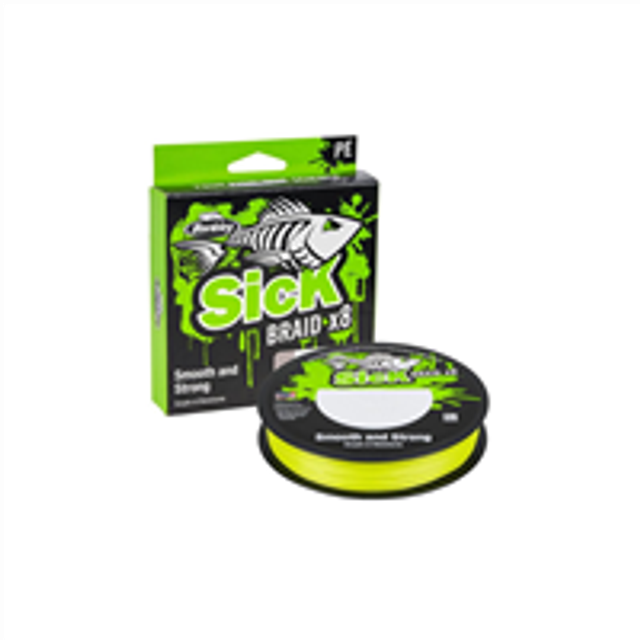 Berkley Sick Flaid – 8 strängar flätad fiskelina, superslät 8 bärare multifilament PE fläta rovdjur fiskelina 150/300 m för sötvatten och saltvatten havsfiske, unisex, Hi-Viz gul