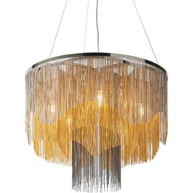 Multi Arm Ceiling Pendant Light - Polished Nickel - Gold & Black Waterfall Chain