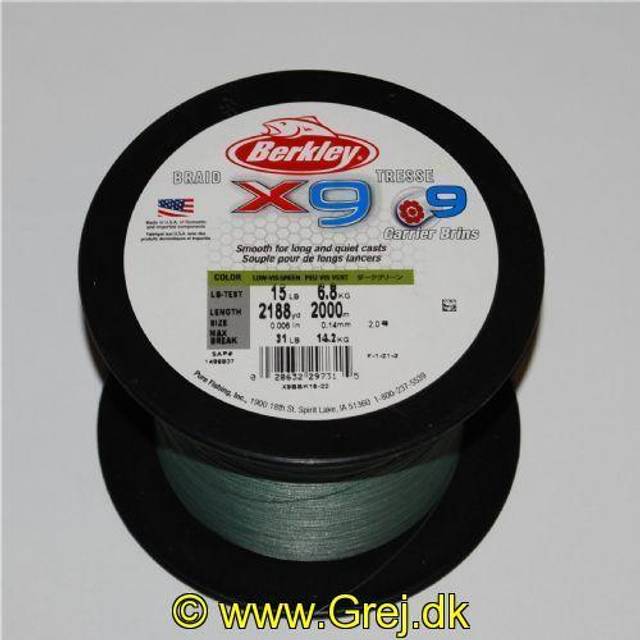 Berkley Unisex X9 Lo Flätad fiskelina, låg-Vis Grön, 2188 yard/15 lb