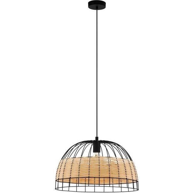 Hanging Ceiling Pendant Light Black & Wicker 1x 40W E27 Hallway Feature Lamp