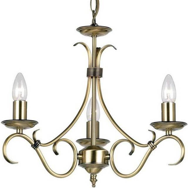 Hanging Ceiling Pendant Light ANTIQUE BRASS 3x Shade Vintage Lamp Bulb Holder