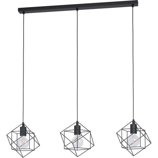 Hanging Ceiling Pendant Light Black Cube Frame 3x E27 Geometric Kitchen Island