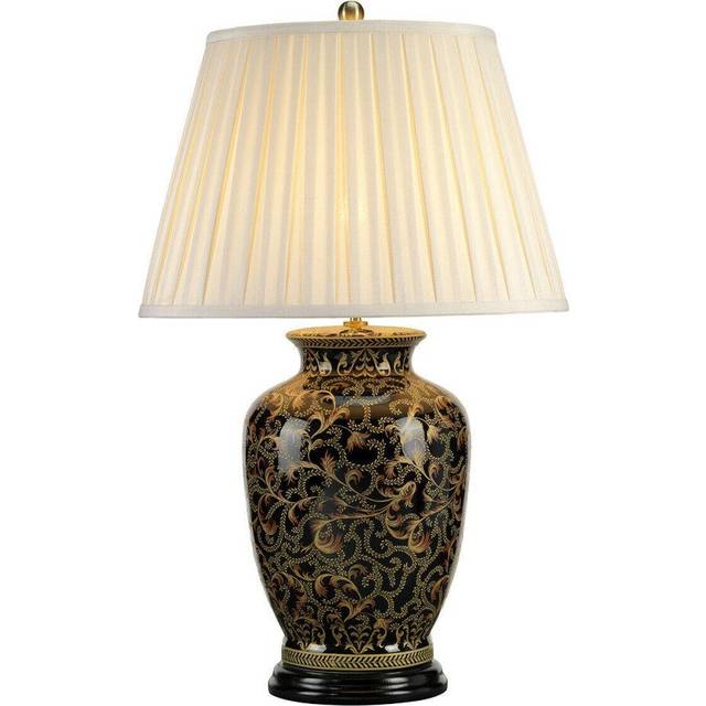 Table lamp large chinese base cream double pleat shade gold black led e27 60w