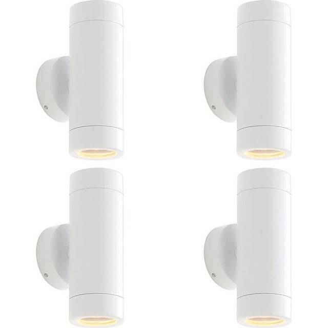 4 PACK Up & Down Twin Outdoor Wall Light - 2 x 7W LED GU10 - Gloss White