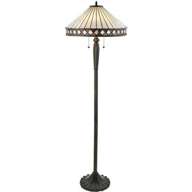 1.5m Tiffany Twin Floor Lamp Dark Bronze & Stained Glass Simple Shade i00015