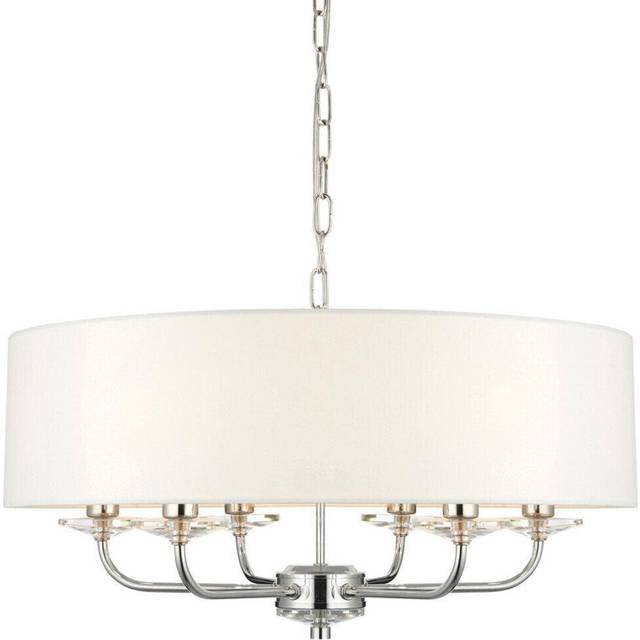 Multi Light Ceiling Pendant 6 Bulb NICKEL & WHITE Chandelier Large Shade Lamp