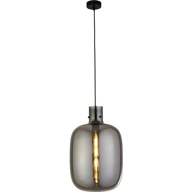 Searchlight Barrel 1 Light Pendant, Black, Smoked Glass