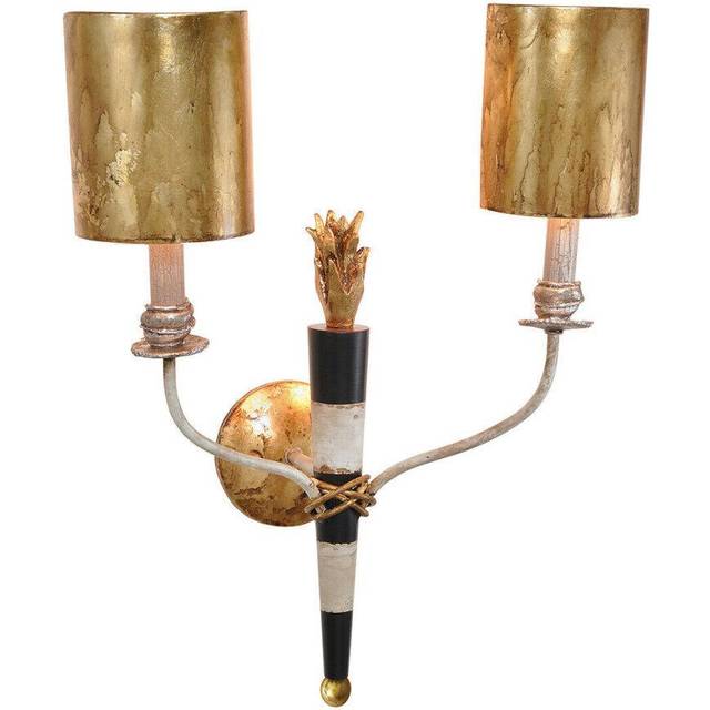 Twin Wall Light Sconce Black & White Central Stem Gold Shades LED E14 60W