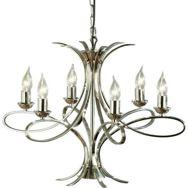 Eaves Hanging Ceiling Pendant Chandelier 6 Lamp Polished Nickel Curve Arm Light