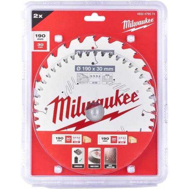 Milwaukee 4932479574 190mm x 30mm Circular Saw Blade Twinpack