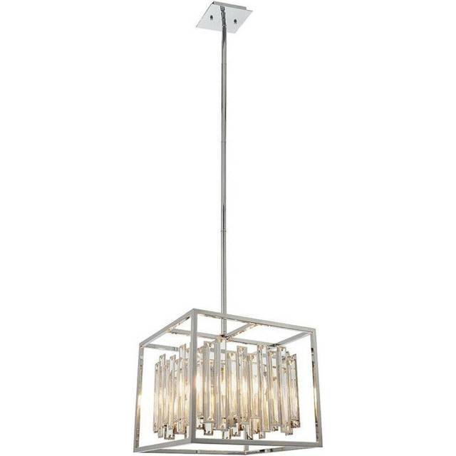 Hanging Ceiling Pendant Light Chrome & Crystal Gorgeous Modern Square Box Shade