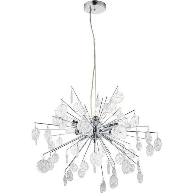 Multi Light Hanging Ceiling Pendant Chrome & Glass Drops Feature Star Rods Lamp