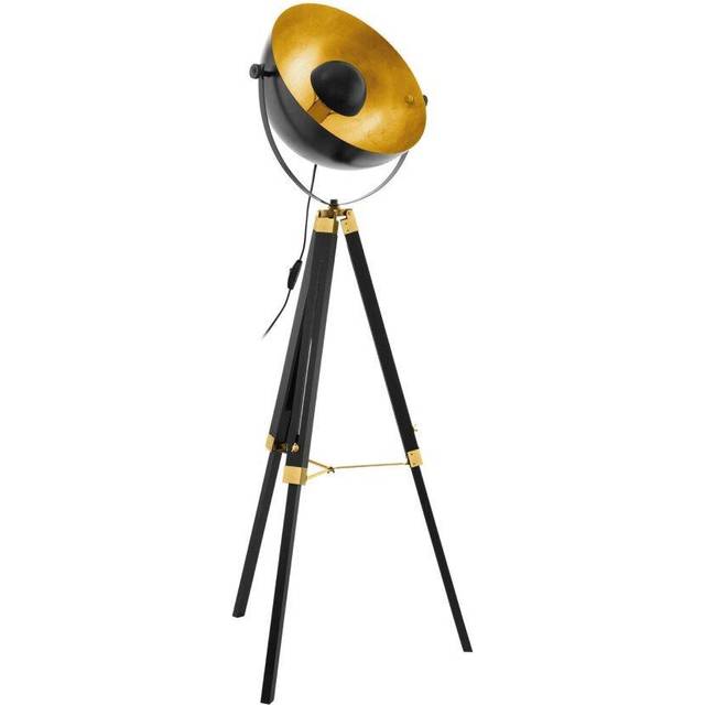Tripod floor lamp light black wood & gold dome shade 1 x 60w e27 bulb