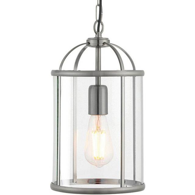 Hanging Ceiling Pendant Light Nickel & Glass Lantern Box Shade Lamp Bulb Holder