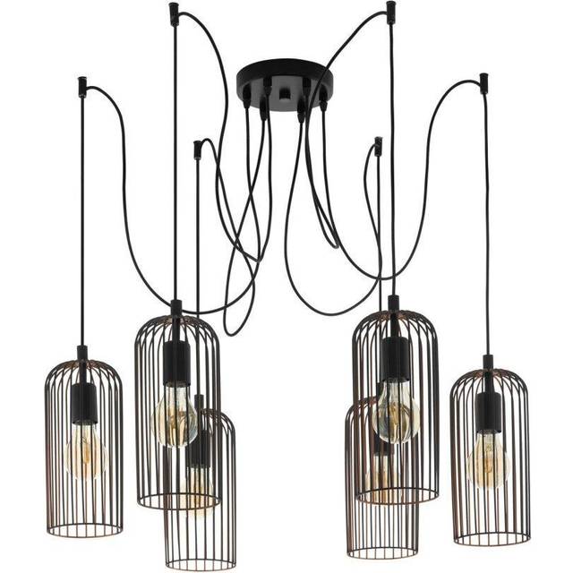 Hanging Ceiling Pendant Light Black Cage 6x Bulb E27 Adjustable Spider Lamp