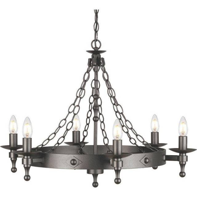 6 Bulb Chandelier Wrought Iron Style Chain Graphite Finish Black LED E14 60W