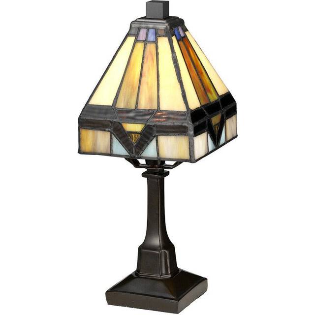 Table Lamp Tiffany Coloured Glass Brown Cream Vintage Bronze LED E14 25W