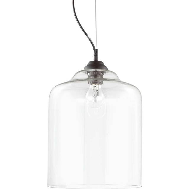 Ideal Lux Bistro' - 1 Light Dome Ceiling Pendant Black Clear Blown Glass Square, E27