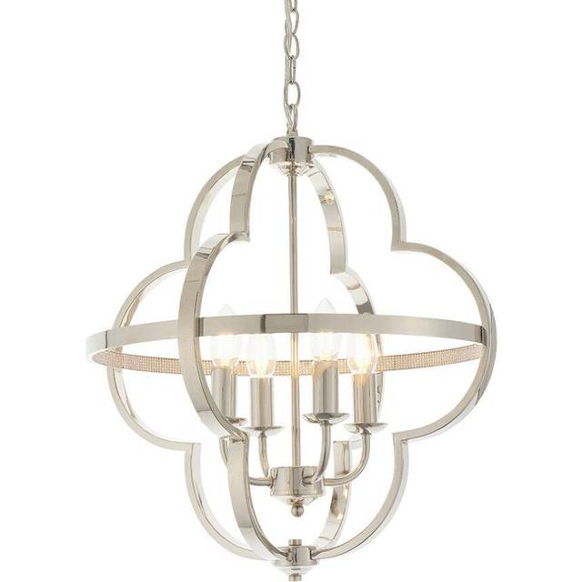 Bright Nickel Shaped Frame Ceiling Pendant Light - 4 Bulb Hanging Fitting