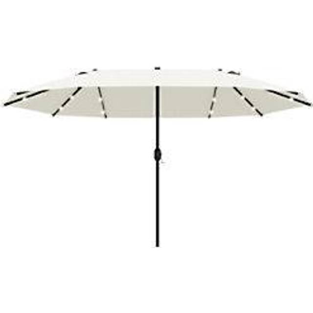 Outsunny 4.4m Double-sided Sun Umbrella Garden Parasol Patio Sun Shade Outdoor With Led Solar Light Cream White