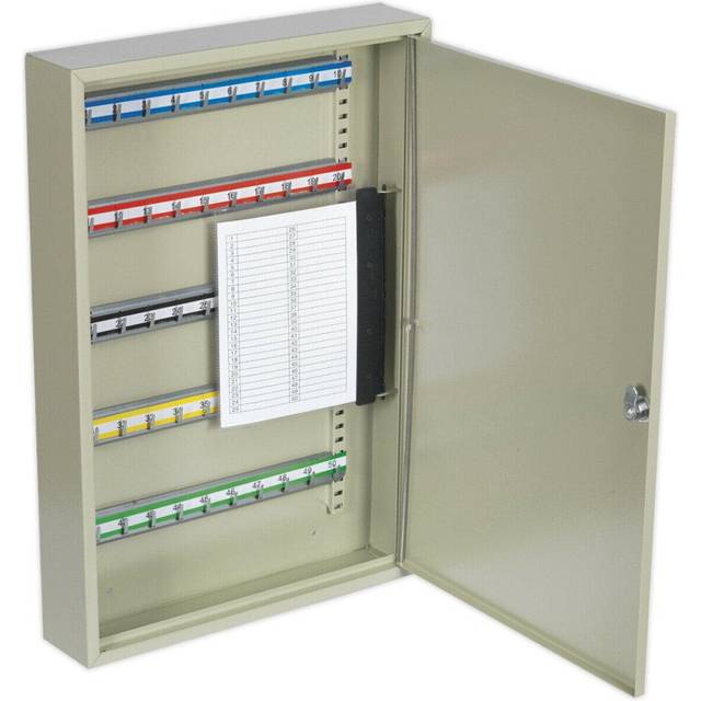 Wall Mounted Locking Key Cabinet Safe - 50 Key Capacity - 375 x 550 x 80mm