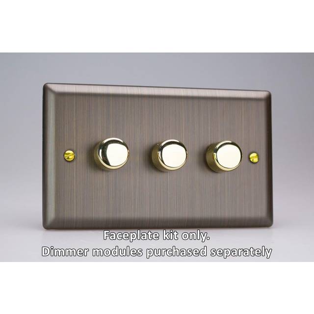 Varilight wyd3.ab urban antique brass 3 gang dimmer plate only + dimmer knobs