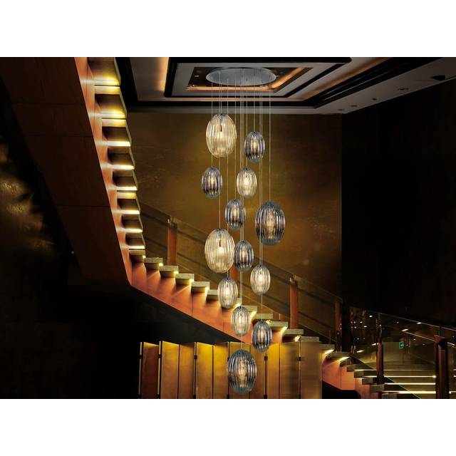 Schuller Ovila Modern Cluster Dimmable 13 Light LED Pendant Light, Oval Smoke & Brandy Shades with Remote Control