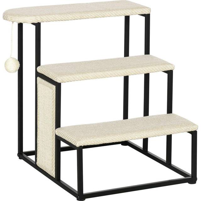 PawHut Cat Stairs w/ Sisal Scratching Board - Hanging Ball - Steel Frame - Cream | TJ Hughes