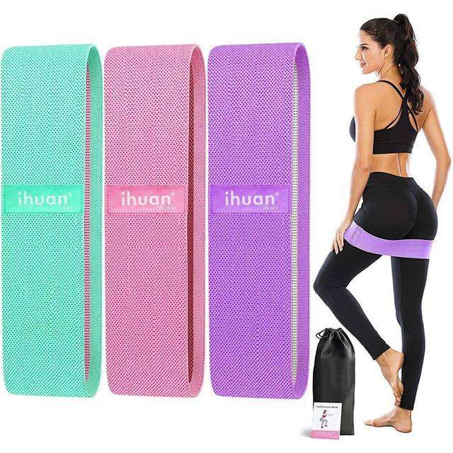ihuan Resistance Bands for Legs and Butt, 3 Levels Exercise Band, Anti-Slip & Roll Elastic Workout Booty Bands for Women Squat Glute Hip Training...
