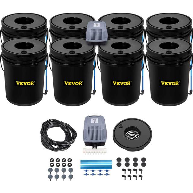 VEVOR DWC Hydrokultur-Anbausystem Tiefwasserkultur 20L 8x Eimer mit Luftpumpe