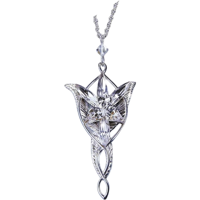 The Noble Collection Lord of the Rings Arwen Evenstar Pendant Necklace - Silver/Transparent