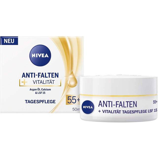 Anti-Wrinkle + Vitality Day Cream SPF 15 55+ (50 ml), Face Cream with Argan Oil and Calcium, Day Cream Visibly Reduces Lines and Wrinkles