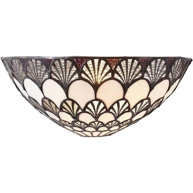 Tiffany Glass Wall Light Cream Brown Scalloped Shade Interior Sconce i00255