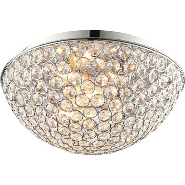 Flush Bathroom Ceiling Light Crystal Bead Dome Shade IP44 Round Lamp Bulb Holder