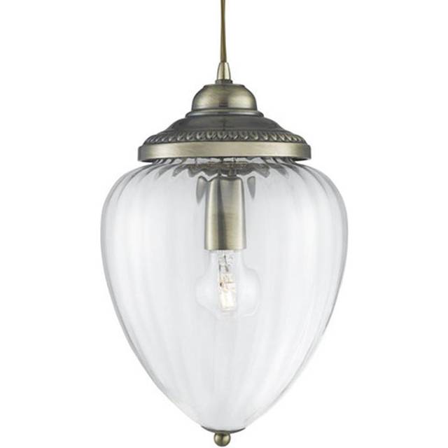 Searchlight 1091AB Pineapple - 1 Light Pendant Antique Brass Clear Rib