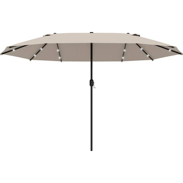 Outsunny Garden Parasol 4.4m Double-sided Sun Umbrella Patio Sun Shade Outdoor With Led Solar Light , Khaki