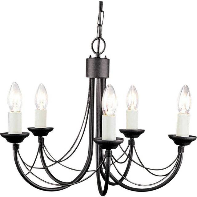 5 Bulb Chandelier Light Gothic Style Ivory Colour Candle Tube Black LED E14 60W