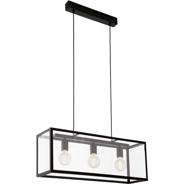 Hanging Ceiling Pendant Light Black Glass Box 3x 60W E27 Kitchen Island Lamp