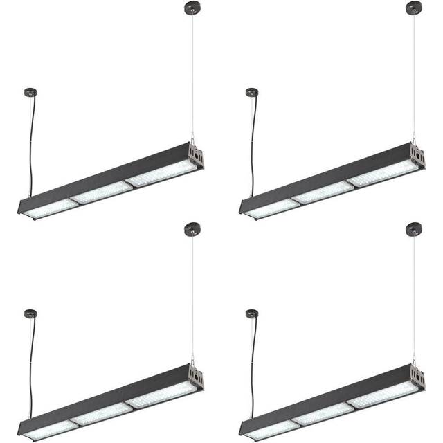 4 PACK Low Bay Warehouse Pendant Light - 100W Daylight White LED - Matt Black